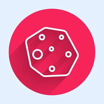 White line Asteroid icon isolated with long shadow. Red circle button. Vector Illustrazione stock