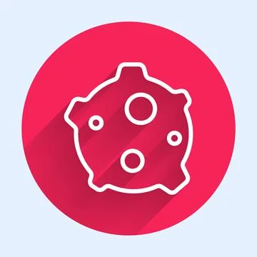 White line Asteroid icon isolated with long shadow. Red circle button. Vector 스톡 일러스트