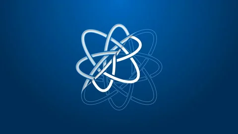 White line Atom icon isolated on blue background. Symbol of science, education Stock Footage 144293399