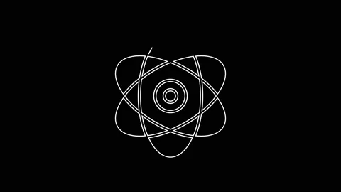 White line Atom icon isolated on black background. Symbol of science, education Stock Footage 161977457