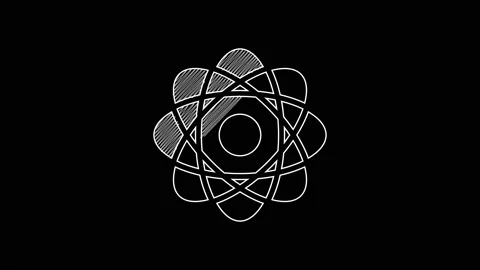 White line Atom icon isolated on black background. Symbol of science, education Stock Footage 203324560