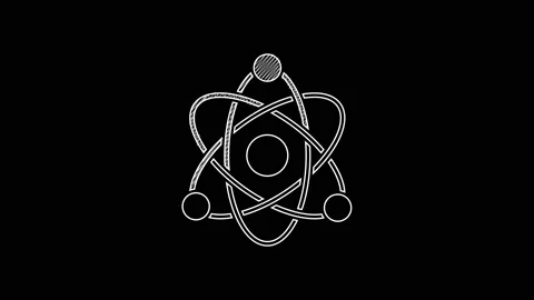 White line Atom icon isolated on black background. Symbol of science, education Stock Footage 203560366