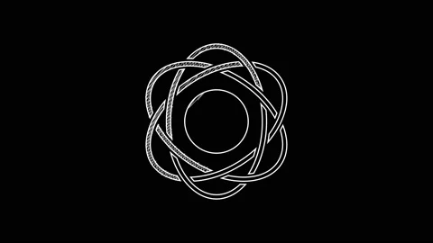 White line Atom icon isolated on black background. Symbol of science, education Stock Footage 203570147