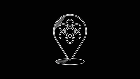 White line Atom icon isolated on black background. Symbol of science, education Stock Footage 203695149
