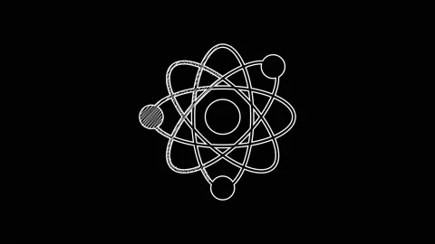 White line Atom icon isolated on black background. Symbol of science, education Stock Footage 203695220