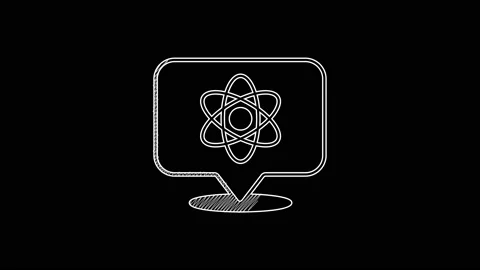 White line Atom icon isolated on black background. Symbol of science, education Stock Footage 203696473