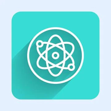 White line Atom icon isolated with long shadow background. Symbol of science イラスト素材