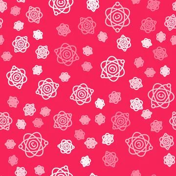 White line Atom icon isolated seamless pattern on red background. Symbol of Stock Illustration