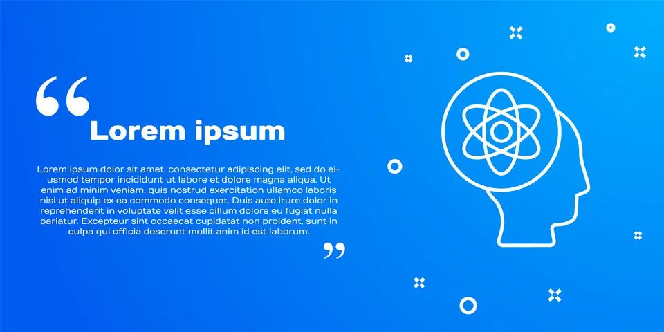 White line Atom icon isolated on blue background. Symbol of science, education Stock Illustration