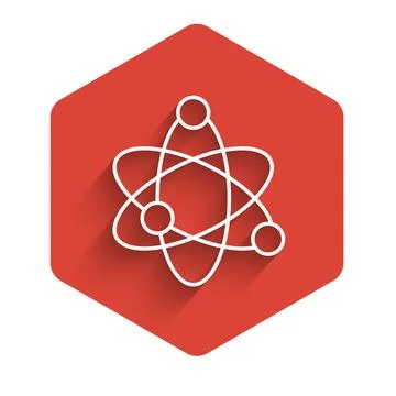 White line Atom icon isolated with long shadow background. Symbol of science イラスト素材