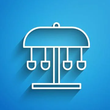 White line Attraction carousel icon isolated on blue background. Amusement park Ilustración de archivo