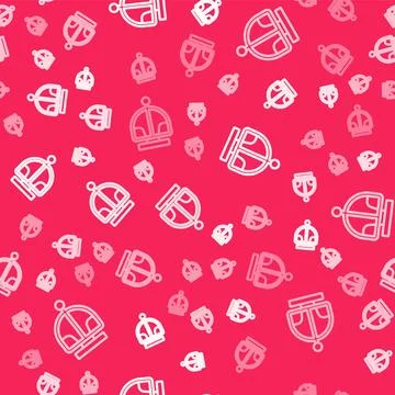 White line Attraction carousel icon isolated seamless pattern on red background Stock Illustration