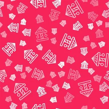 White line Attraction carousel icon isolated seamless pattern on red backgr.. Illustration