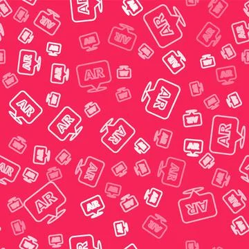 White line Augmented reality AR icon isolated seamless pattern on red background Stock Illustration