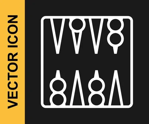 White line Backgammon board icon isolated on black background. Vector Stock Illustration