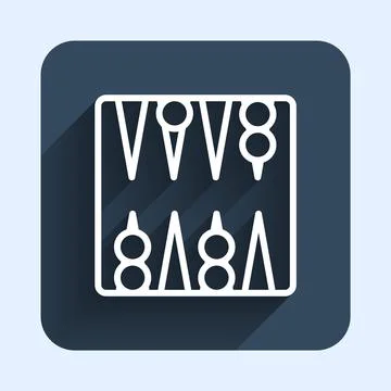 White line Backgammon board icon isolated with long shadow background. Blue s Stock Illustration