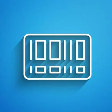 White line Barcode icon isolated on blue background. Long shadow. Vector Stock Illustration