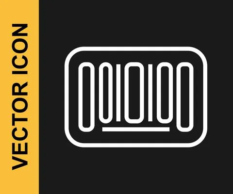 White line Barcode icon isolated on black background. Vector Stock Illustration