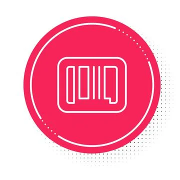 White line Barcode icon isolated on white background. Red circle button. Vector Stock Illustration