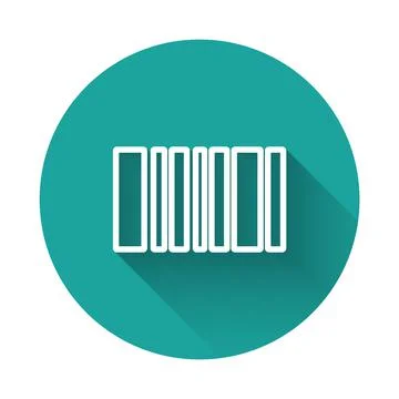 White line Barcode icon isolated with long shadow. Green circle button. Vector Illustrazione stock