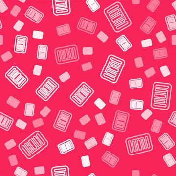 White line Barcode icon isolated seamless pattern on red background.  Vector Illustrazione stock