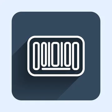 White line Barcode icon isolated with long shadow background. Blue square but Stock Illustration