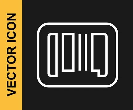 White line Barcode icon isolated on black background. Vector Stock Illustration