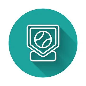 White line Baseball base icon isolated with long shadow background. Green circle Stock Illustration