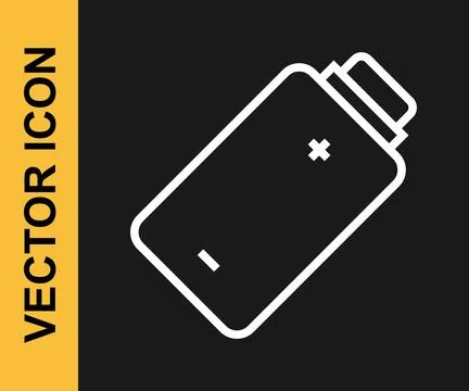 White line Battery charge level indicator icon isolated on black background Stock Illustration