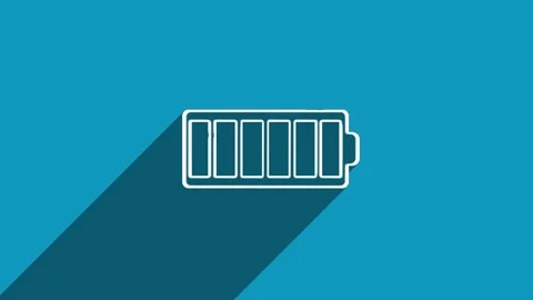 White line battery icon with shadow isolated on blue background. Shadow 動画素材 159833859