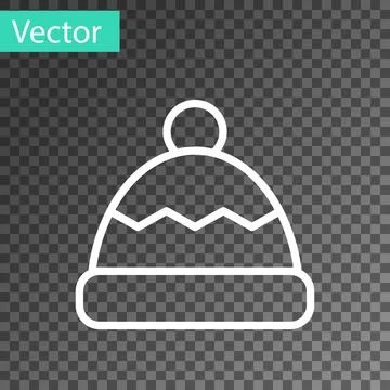White line Beanie hat icon isolated on transparent background.  Vector Stock Illustration