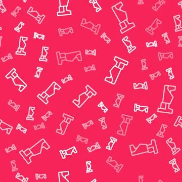White line Bed icon isolated seamless pattern on red background. Vector Illustrazione stock