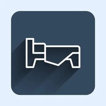 White line Bed icon isolated with long shadow background. Blue square button Stock Illustration