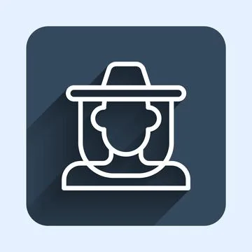 White line Beekeeper with protect hat icon isolated with long shadow background Stock Illustration