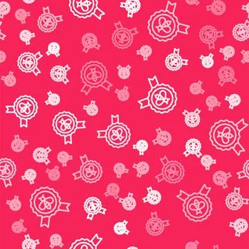 White line Best bee icon isolated seamless pattern on red background. Sweet Stock Illustration