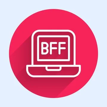 White line BFF or best friends forever icon isolated with long shadow. Red ci Stock Illustration