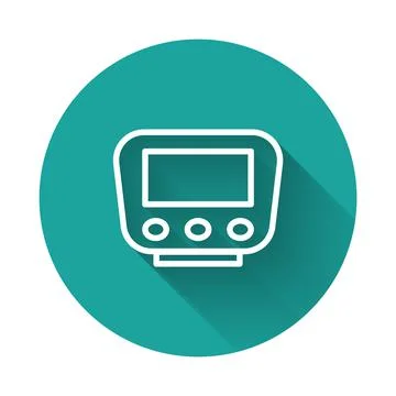 White line Bicycle speedometer icon isolated with long shadow. Green circle Stock Illustration