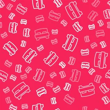 White line Big bed for two or one person icon isolated seamless pattern on red イラスト素材