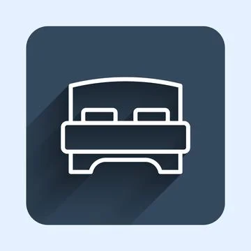 White line Big bed for two or one person icon isolated with long shadow Stock Illustration