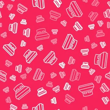White line Big bed for two or one person icon isolated seamless pattern on red Stock Illustration
