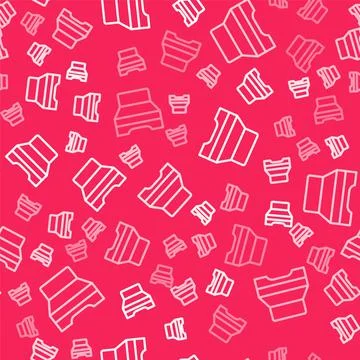 White line Big bed for two or one person icon isolated seamless pattern on red Stock Illustration
