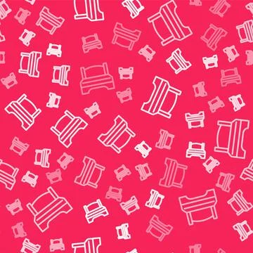 White line Big bed for two or one person icon isolated seamless pattern on red Stock Illustration