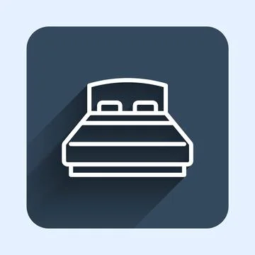 White line Big bed for two or one person icon isolated with long shadow Illustrazione stock