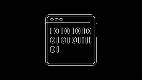 White line Binary code icon isolated on black background. 4K Video motion Stock Footage 142976696