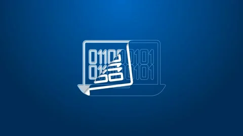 White line Binary code icon isolated on blue background. 4K Video motion graphic Stock Footage 168139545