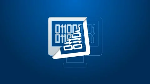 White line Binary code icon isolated on blue background. 4K Video motion graphic Video stock 168139702