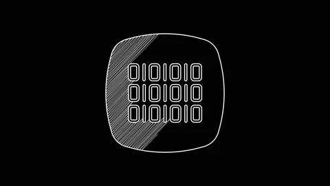 White line Binary code icon isolated on black background. 4K Video motion Stock Footage 203699105