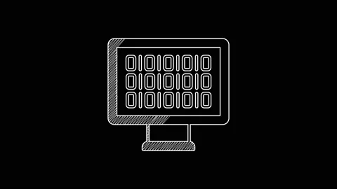 White line Binary code icon isolated on black background. 4K Video motion Video stock 203699449