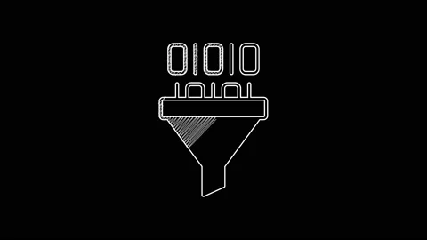White line Binary code icon isolated on black background. 4K Video motion Stock Footage 203699559