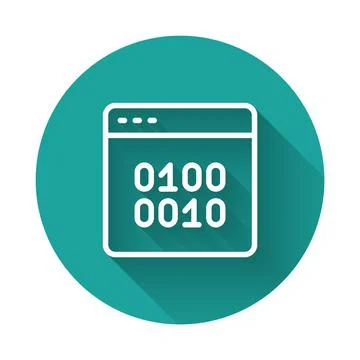 White line Binary code icon isolated with long shadow background. Green circle Stock Illustration